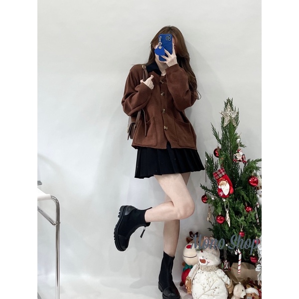 Áo len cổ bẻ cài nút 2 túi to dáng thụng cardigan 3 màu Ảnh thật/ sẵn