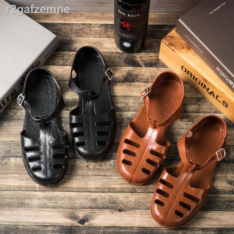 dép ngangnữsục ✹Men Baotou Sandals Mùa hè Mới Retro Thời trang rỗng Dép không quân Giày lao động nhựa Hải Nam lồng