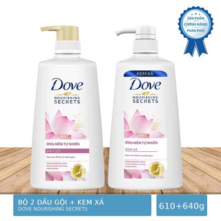Bộ Dầu Gội Và Dầu Xả Dove Óng Mềm Tự Nhiên 640g+610g