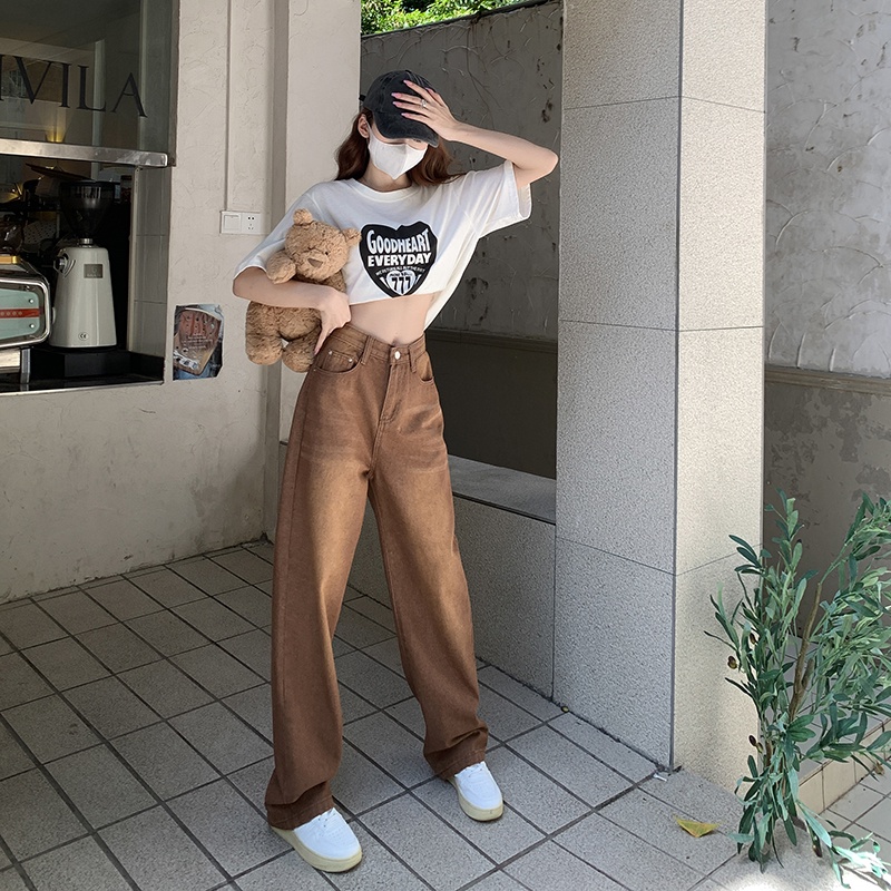 Quần Jeans Nữ Dài Lưng Cao Ống Rộng Thời Trang Hàn