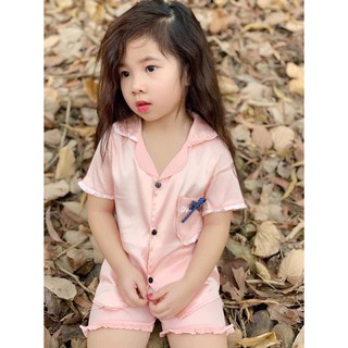 BỘ PIJAMA PHI LỤA CỘC CỔ BÈO CHO BÉ GÁI