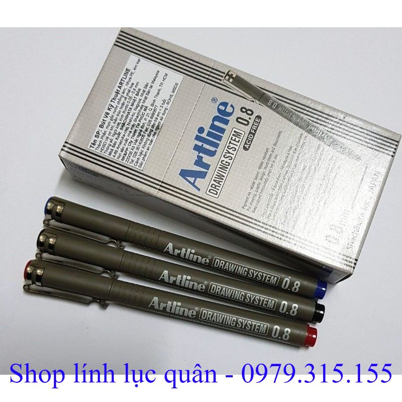 Bút đệm màu vẽ kí hiệu tham mưu chống lem, Artline, 0.8mm xanh - đỏ - đen