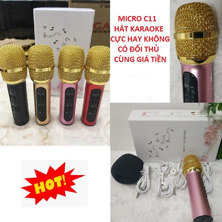 Micro Livestream, Mic Hát Karaoke Thu Âm C11 Âm Thanh Chuyên Nghiệp + Tặng Tai Nghe hàng Chính Hãng