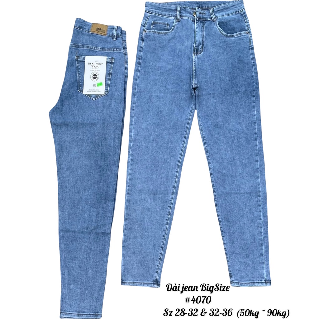 [50kg-90kg] Quần jean dài màu xanh nhạt truyền thống, lưng cao, co dãn mạnh dành cho Bigsize 4078