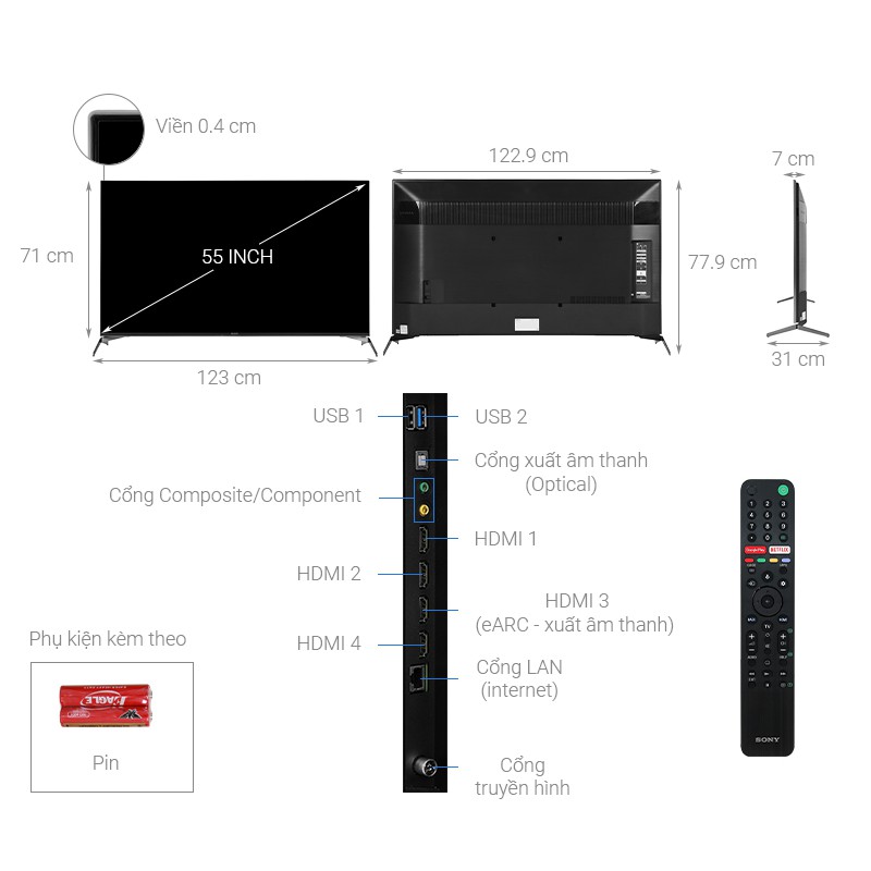 { GIÁ SỈ ) 55X9500H - MIỄN PHÍ CÔNG LẮP ĐẶT - Android Tivi Sony 4K 55 inch KD-55X9500H Mới 2020