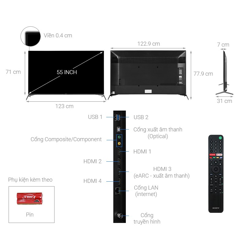 55X9500H MIỄN PHÍ CÔNG LẮP ĐẶT Android Tivi Sony 4K 55 inch KD55X9500H Mới 2020