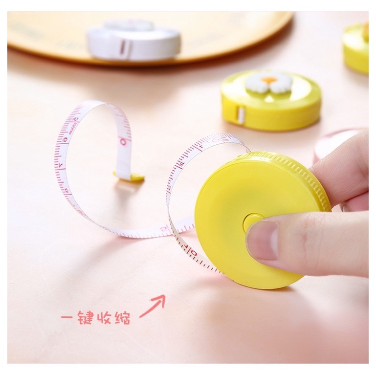 Thước dây mini hoạt hình dễ thương hộp TRÒN style Hàn Quốc - Thước đo quần áo, đo eo 1,5M có thể thu gọn tiện lợi