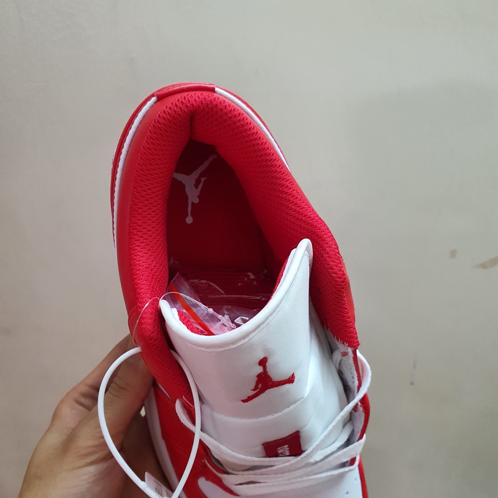 Giày Jordan 1 Low Đỏ Trắng Gym Red Fullbox, Giày thể thao jordan 1 cổ thấp đỏ trắng da nhăn, lót 2 lớp cực êm