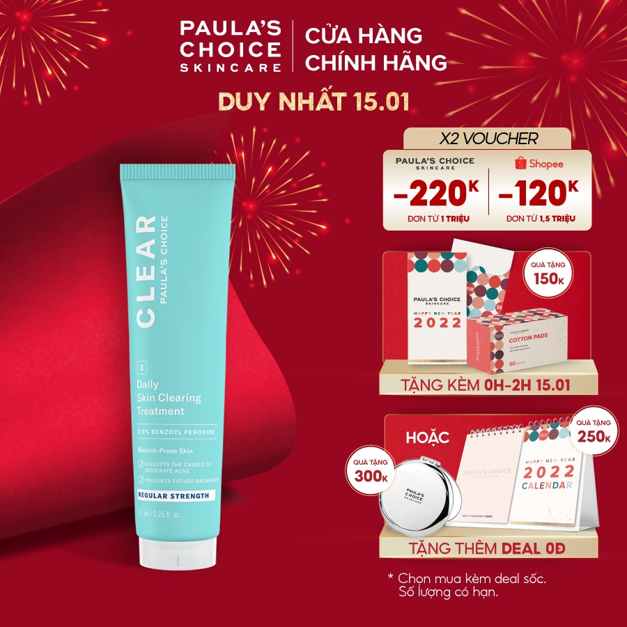 Kem chấm mụn Paula's Choice Clear Regular Strength Daily Skin Clearing Treatment 2,5% Benzoyl Peroxide 67ml 6100