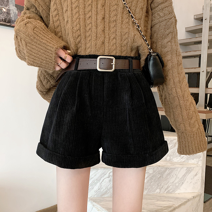 Quần Ngắn Nhung Eo Cao Ống Rộng Thời Trang Thu Đông Cho Nữ