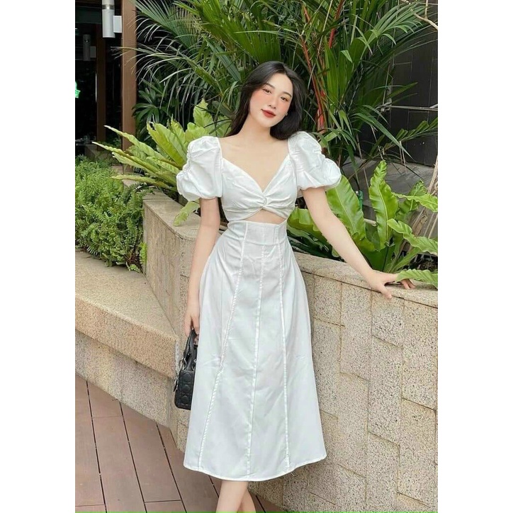 Đầm thời trang nữ mặc đi chơi chất lụa mịn xoắc ngực tay búp ngắn dáng váy suông dài nhiều màu