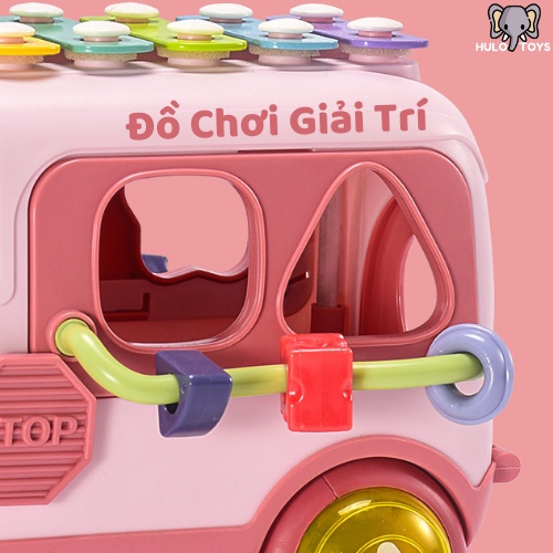 Đồ Chơi Ô Tô Đa Năng 5 Trong 1 Hulo Toys - Xe Bus Kéo Kết Hợp Đàn Gõ Piano, Xếp Hình Khối, Luồn Hạt, Xúc Xắc Cho Bé