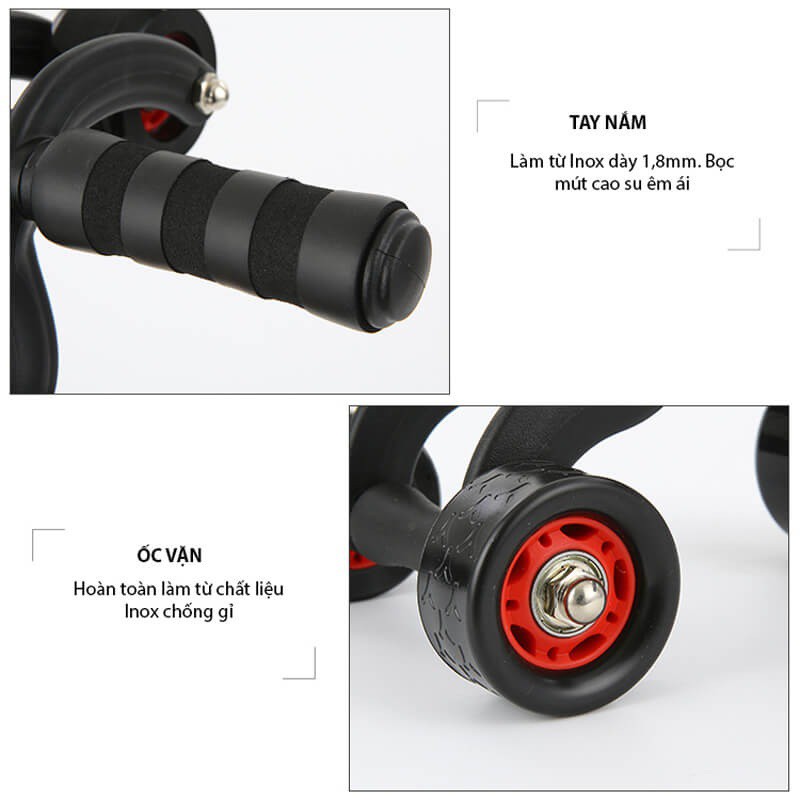 Con Lăn Tập Cơ Bụng 4 Bánh Cao Cấp - Tặng kèm thảm