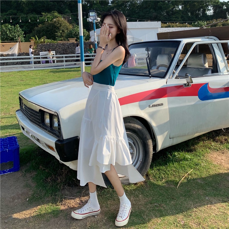 Chân váy IELGY chữ A lưng cao màu trắng thời trang cho nữ