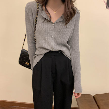 Áo Cardigan Dệt Kim Tay Dài Cổ Tròn Màu Sắc Đơn Giản Phong Cách Pháp Cho Nữ | BigBuy360 - bigbuy360.vn