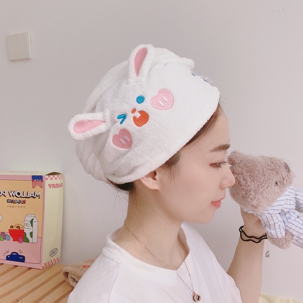 giahuydiet Khăn mũ quấn ủ tóc nhanh khô siêu đáng yêu