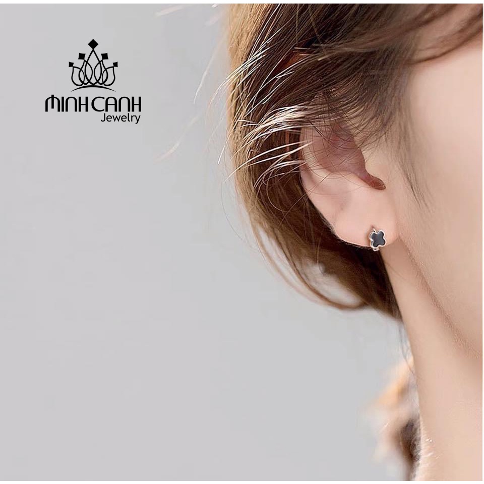 Bông Tai Bạc 4 Lá Đen Khóa Bấm Minh Canh Jewelry