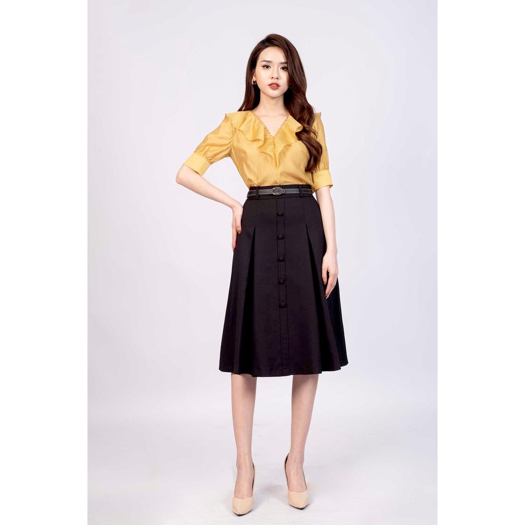 Chân váy dáng xòe, đính cúc bọc trang trí MMOutfit M-JU061021101