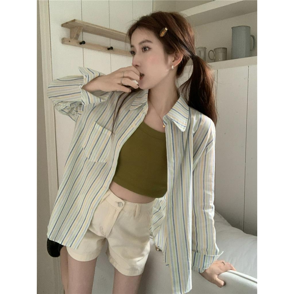 Áo Sơ Mi Mỏng Dài Tay / Áo Sơ Mi Dài Tay Kẻ Sọc Phong Cách Mới Mùa Hè 61802