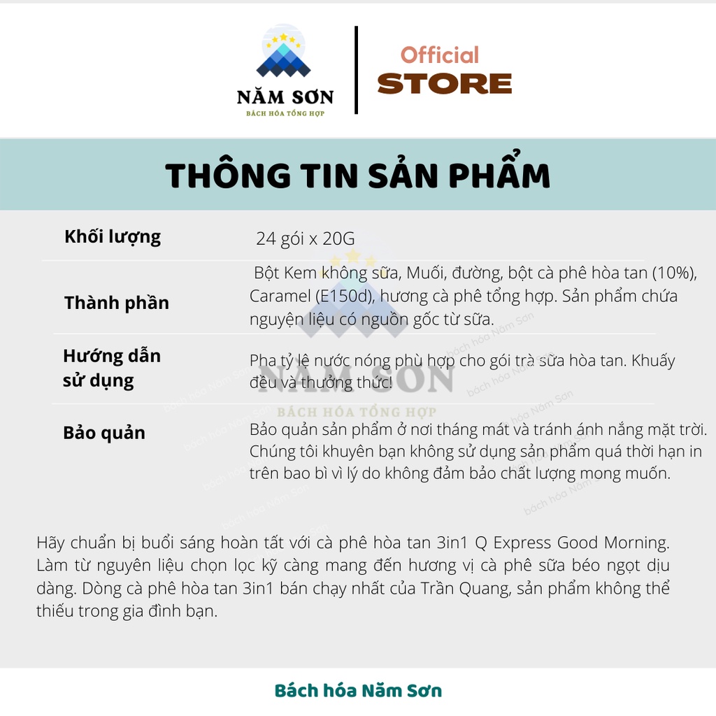 Cà phê Sữa Hòa Tan Trần Quang "Buổi sáng" 480gr  DATE MỚI