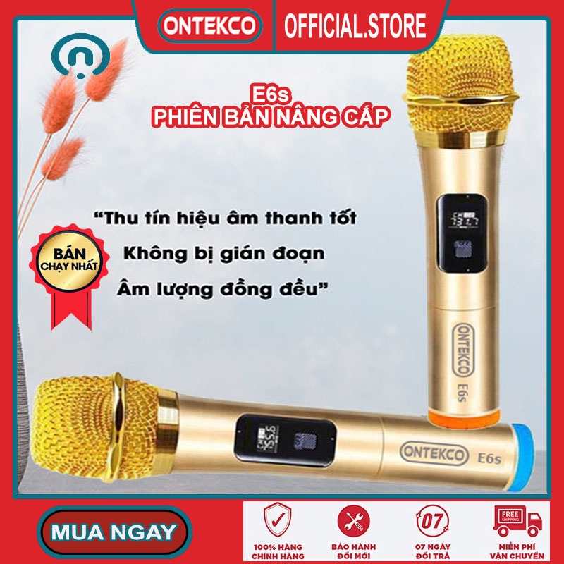 [Mã ELHACE giảm 4% đơn 300K] Bộ Micro đôi Không dây ONTEKCO E6/ E6s cao cấp KARAOKE - Bảo hành 12 Tháng