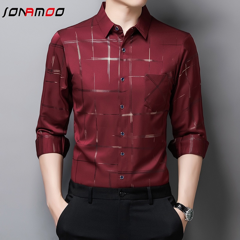 Áo Sơ Mi Tay Dài Kẻ Sọc Vuông 5 Màu Sắc Thời Trang Cho Nam