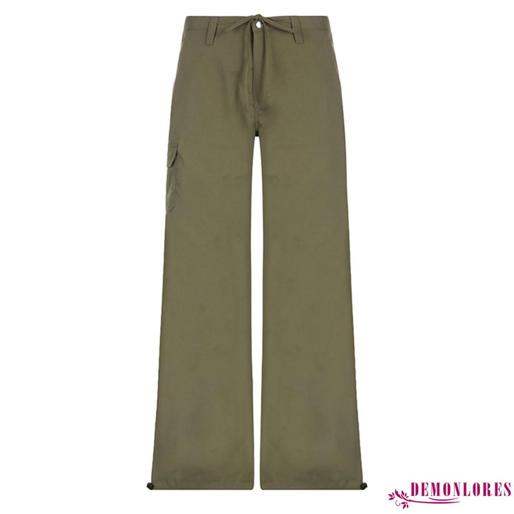 Quần Ống Rộng Màu Trơn Cài Nút Có Túi Màu Sắc Đơn Giản Thời Trang Cho Nữ