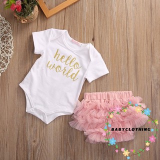Byh-3 Cái Sơ Sinh Bé Gái Hello World Romper Áo liền quần Quần Short Quần Short