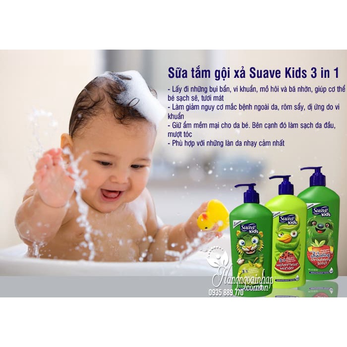 Sữa Tắm,Gội Và Xả Cho Bé Suave Kid 3 in1 1.18L