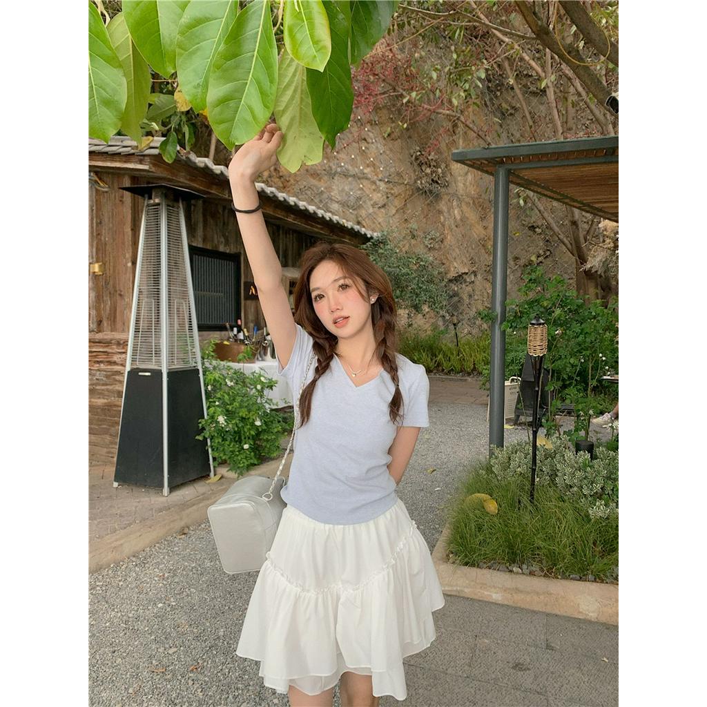 Áo Thun Tay Ngắn Cổ Chữ V Đơn Giản Mùa Hè Phong Cách Mới 62830