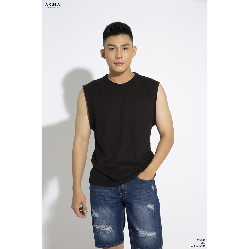 Áo thun tanktop nam AKUBA cổ tròn form oversize, chất liệu single cotton 100% sợi tự nhiên thoáng mát  01J553