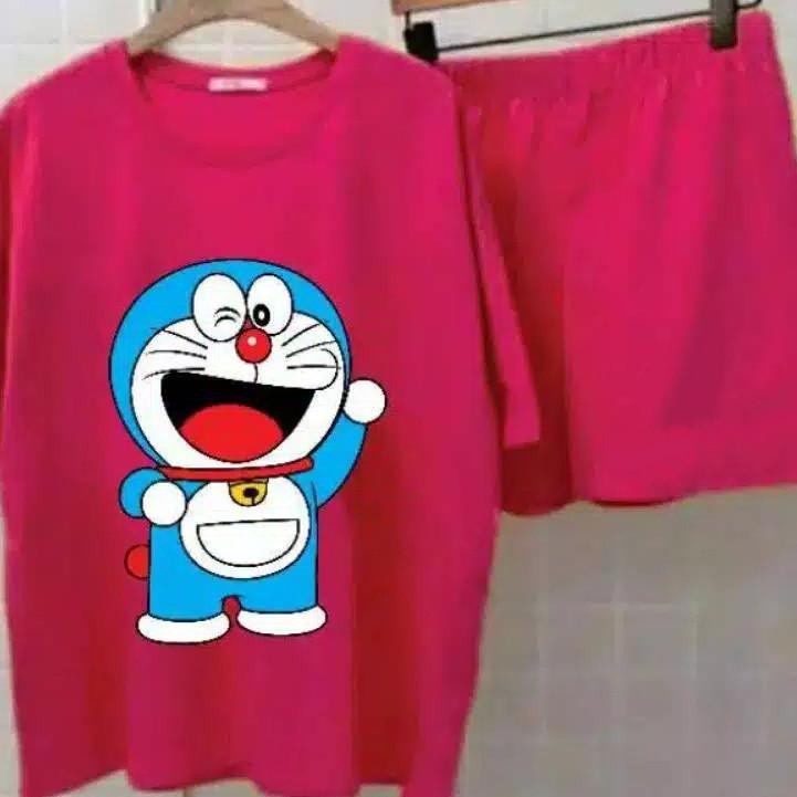 Set Đồ Bộ Dài Tay In Hình Doraemon Dễ Thương Cho Nữ