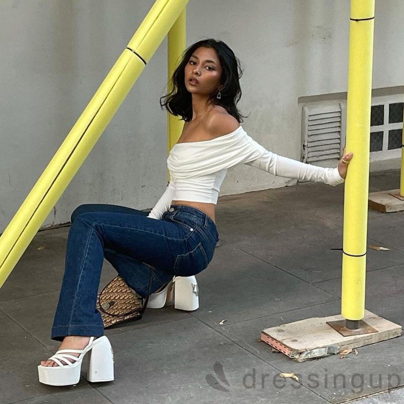 Áo thun cổ thuyền tay dài màu trơn thời trang xuân thu size S/M/L