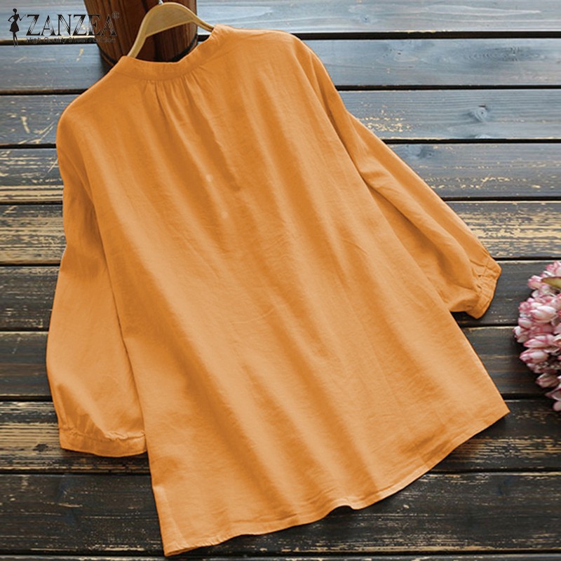 Áo ZANZEA tay dài cổ tròn màu trơn thời trang thịnh hành cho nữ