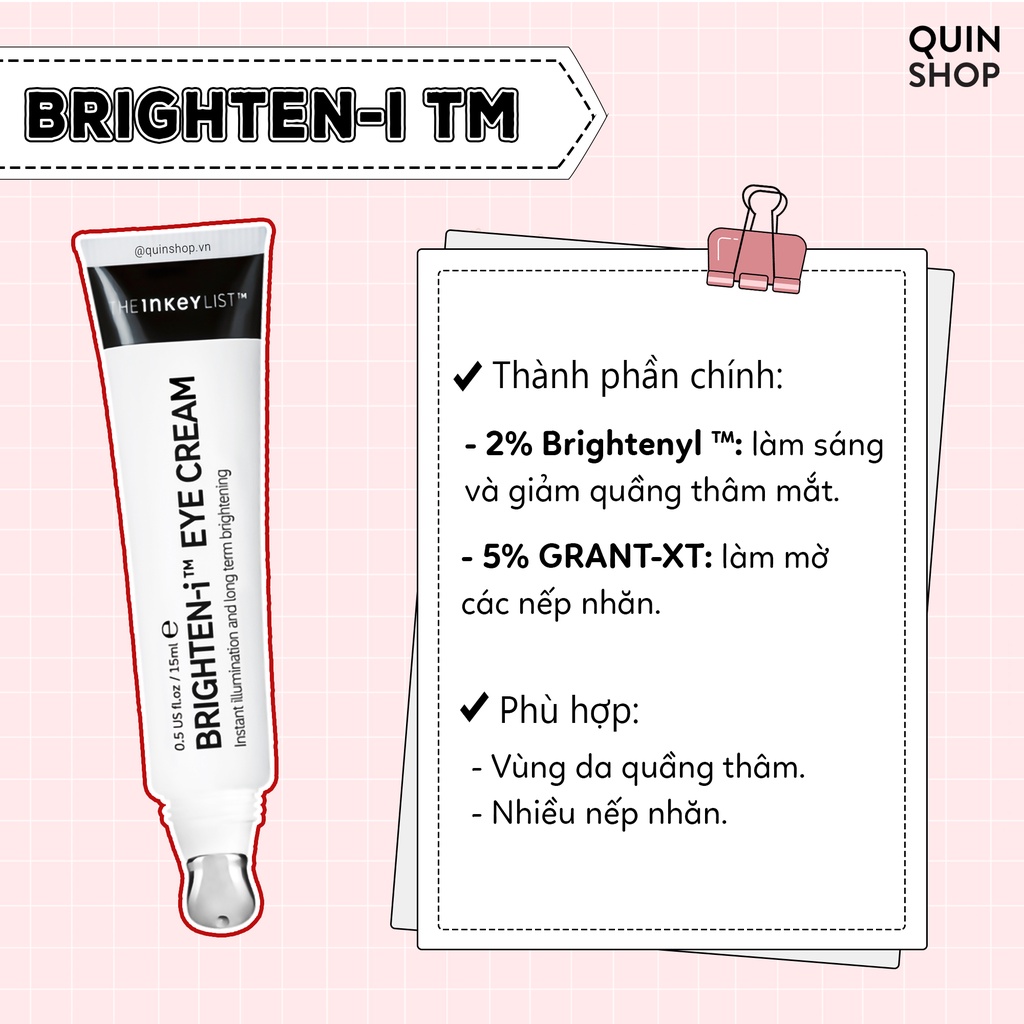 Kem Dưỡng Mắt Giảm Quầng Thâm, Nếp Nhăn, Chống Lão Hóa The Inkey List Caffeine, Retinol, Brighten-i TM Eye Cream