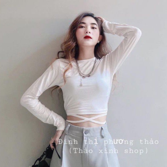 Áo Croptop tay dài dây chéo bụng  cực xinh