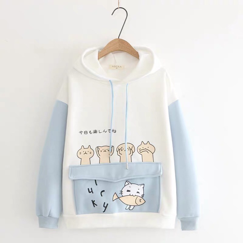 Áo Hoodie Nỉ Bông YUNI MÈO CÁ LUCKY Unisex