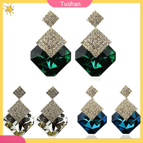 Khuyên tai hình vuông đính đá sang trọng thời trang cho nữ