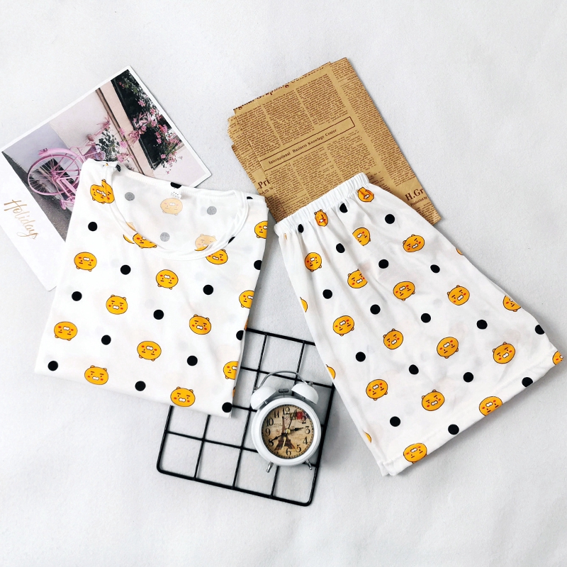 xiaohan korea summer short sleeve sleepwear sleeping wear women cute print loose Large size round neck nightwear sets female pajama suit | BigBuy360 - bigbuy360.vn