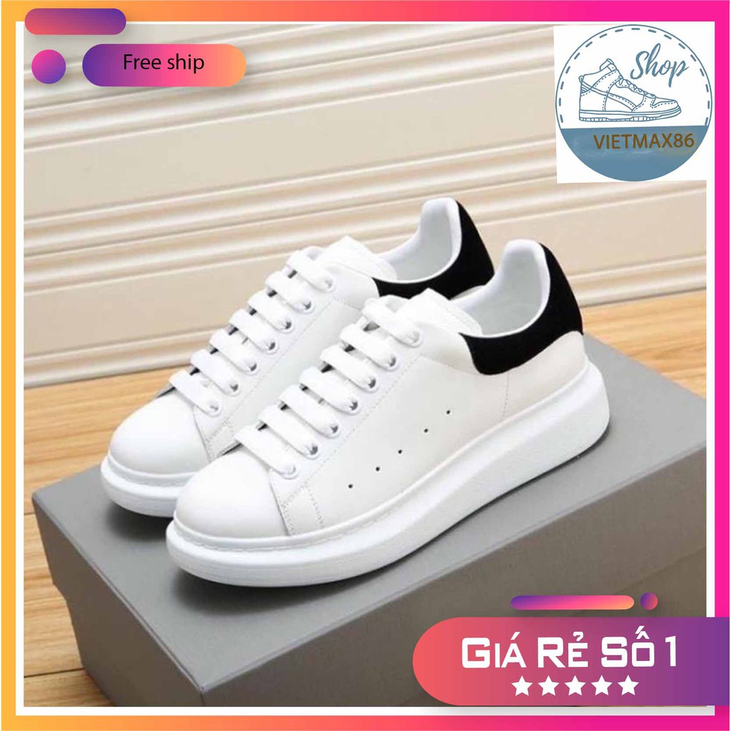 Giày MC Queen gót nỉ độn đế, giày alexander mcqueen trắng gót đen cho nam nữ giá rẻ tặng kèm bull box bill / vietmax86 | BigBuy360 - bigbuy360.vn