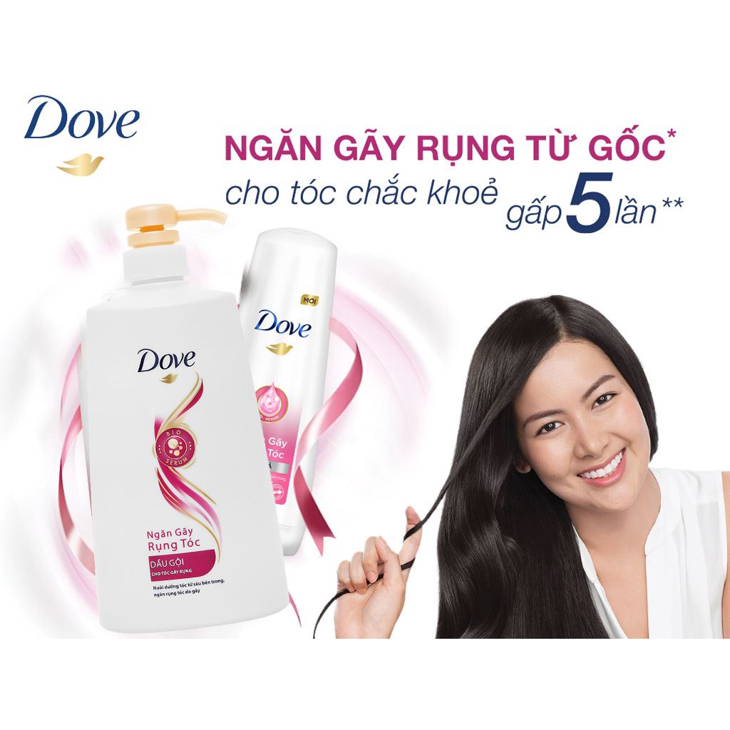 Dầu gội &amp; xả Dove ngăn gãy rụng giúp tóc óng mượt chai 640/ 610g