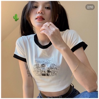 Áo croptop  phối viền trắng đen