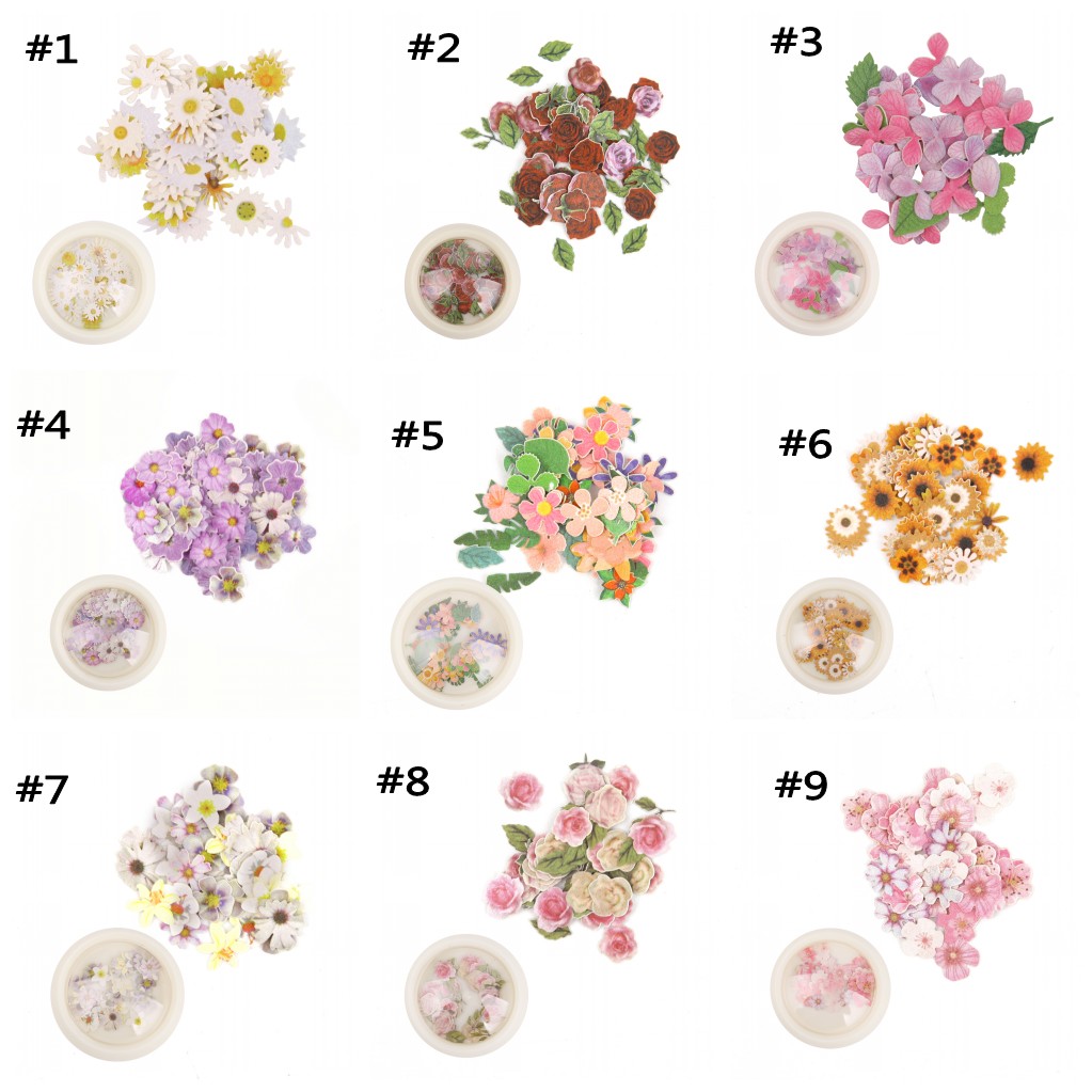 50Pcs/Box Small Daisy Rose Flower Wood Pulp Sheet Nail Art / 3D Nail Art Decorations Manicure Accessoires