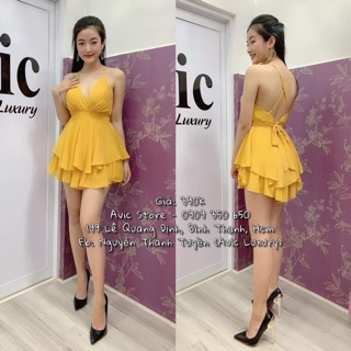 Jum xoè tầng giả váy 2s đan chéo kèm dây thắt eo