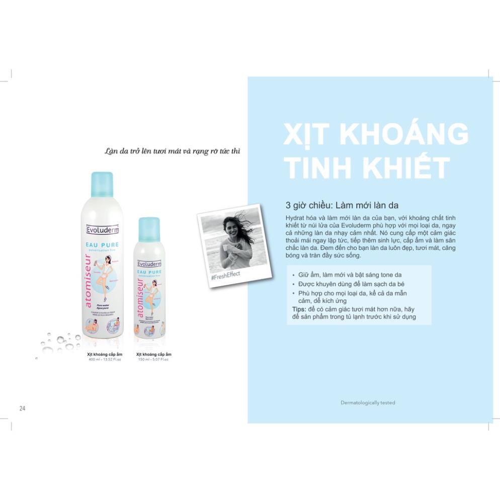 Hàng Pháp- Xịt khoáng Evoluderm Atomiseur Eau Pure 150ml 400ml Chính Hãng 100%