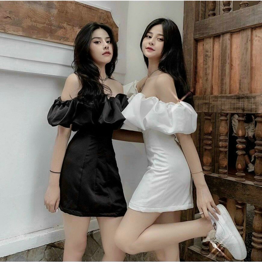 Đầm body sexy dự tiệc, đầm nữ cổ trễ vai xếp ly thời trang YM017
