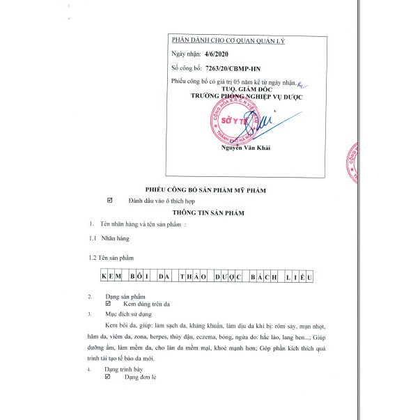 Kem Bôi Da Thảo Dược Bách Liễu 15g