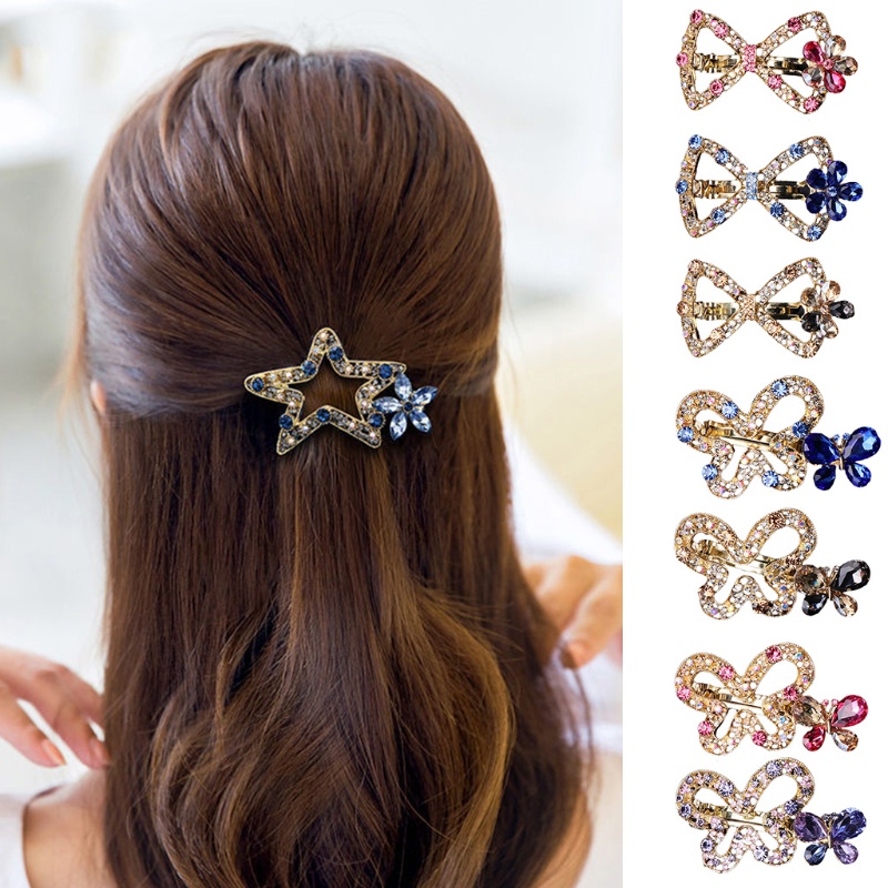 Kẹp Tóc Đuôi Ngựa Đính Đá Pha Lê Nhân Tạo Nhiều Màu Sắc Phong Cách Vintage Pháp Cho Nữ
