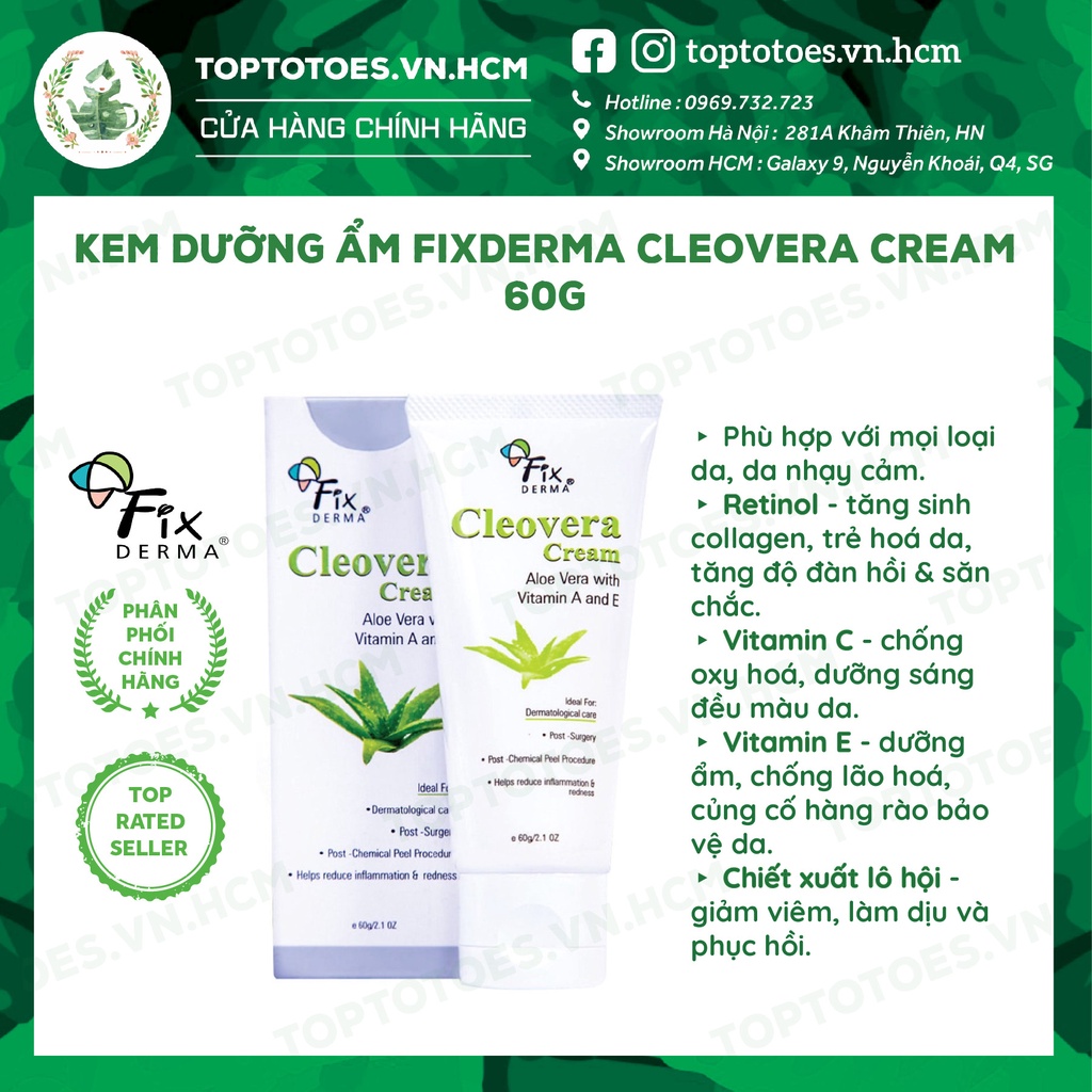 Kem dưỡng ẩm Fixderma Cleovera Cream - 60g [NHẬP KHẨU CHÍNH HÃNG 100%]