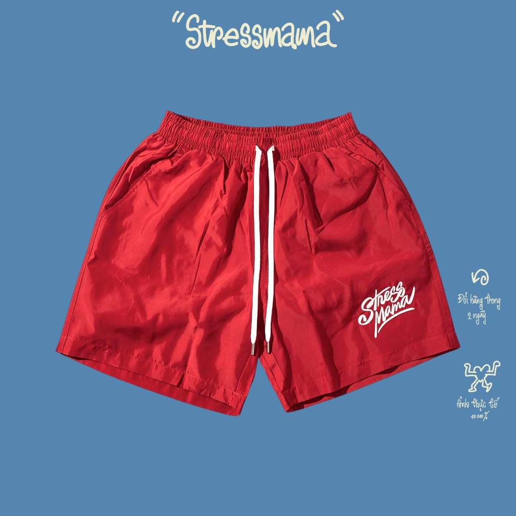 Stressmama Quần shorts SSMA Nylon Short Màu Đỏ chất liệu 100% thoáng mát Polyester, form ống rộng, thoải mái Local Brand